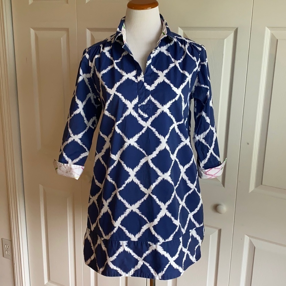 Tizzie Blue & White Tunic Top/Shirt Size Med